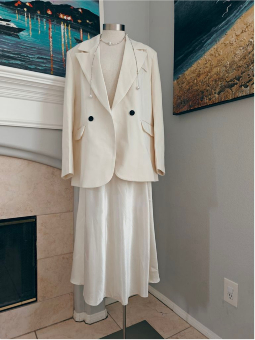 Women's handmade Cream Midi Skirt
